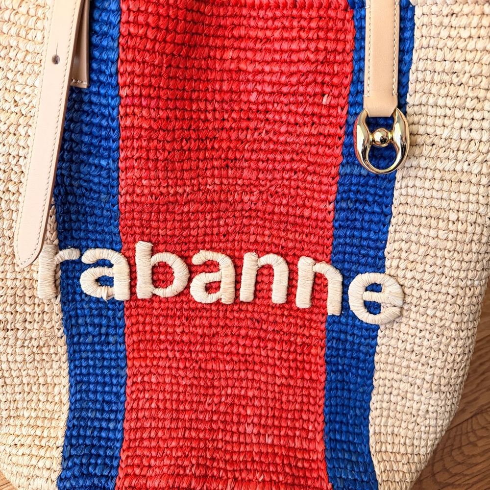 RABANNE LOGO-EMBOSSED RAFFIA BASKET BAG - Picture 4 of 11